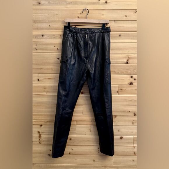 Vintage Merona Sport Sz Medium High Rise Black Leather Cargo Straight Leg Pants - Picture 1 of 14